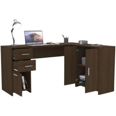 Imagem de Escrivaninha Mesa Escritório Politorno Madri 3 Portas 2 Gavetas MDP, A