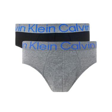 Imagem de Cueca Calvin Klein Brief Cotton Stretch Preta e Cinza Blu Logo Pack C1