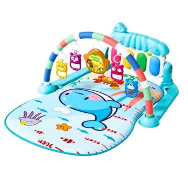 Imagem de Tapete de Atividades Musical para Bebê com Piano Interativo, Arco de Brinquedos, Design Animal, Azul e Rosa, Estimulação Sensorial, Desenvolvimento Infantil (Azul)