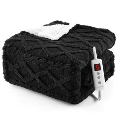 Imagem de CAROMIO Cobertor aquecido – Cobertor elétrico de sherpa grossa tufada com 10 níveis de aquecimento e 10 configurações de tempo, certificado ETL, lavável na máquina, cobertor de aquecimento rápido, 127