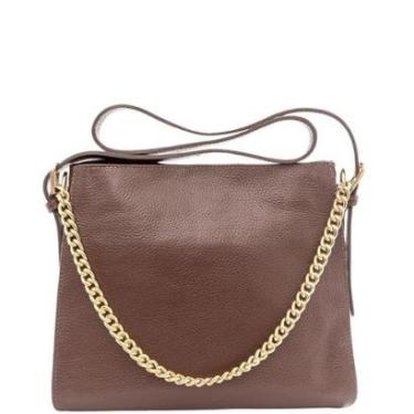 Imagem de Bolsa Feminina Leopoldine Couro Legítimo Marrom com Alça Ajustável e Corrente Dourada-Feminino