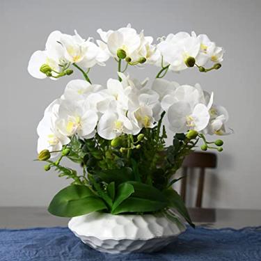 Imagem de DCYEQRQ Flor artificial Phalaenopsis orquídea artificial bonsai flores falsas com vaso branco arranjo de flores orquídeas falsas decoração de flores altura 55 cm casa e escritório