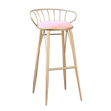 Imagem de UISLA Banqueta de bar para móveis, bar, barra de ferro com braço de metal dourado + assento de almofada de flanela, para cozinha, pub, balcão de jantar/branco/altura do assento: 65 cm