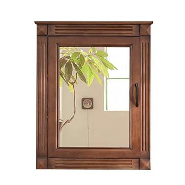 Imagem de AKALNNB Armário de espelho estilo americano armário de armazenamento de madeira maciça montado na parede espelho de banheiro armário de armazenamento