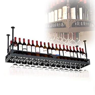 Imagem de Prateleiras de vinho, cozinha vintage ferro arte teto rack de vinho altura ajustável suporte de copo de vinho para bares/restaurantes/cozinhas decoração prateleira/150 x 35 cm ()