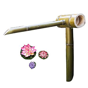 Imagem de Decoração de fonte de bambu, fonte de água de bambu, fonte de água de bambu feita à mão e característica de jardim ao ar livre, lótus de presente