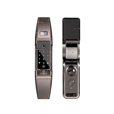 Imagem de Fechadura inteligente de impressão digital de porta totalmente automática com chave de cartão de código aplicativo móvel fechadura inteligente para casa (cor: prata, tamanho: 22 * 240 (6085)) (preto