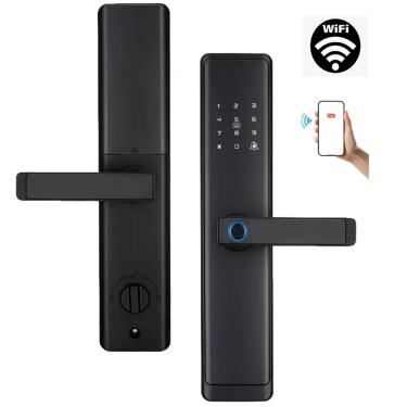 Imagem de Fechadura Eletronica Digital Wifi App Chave Cartao Celular Smartphone Porta Segurança Residencial Alarme Sonoro