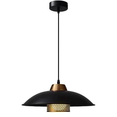 Imagem de YQSLQZZ Luminária pendente preta industrial vintage, luminária pendente de casa de fazenda, luminária suspensa com abajur de metal pendurada acima da mesa de jantar para sala de estar corredor pia