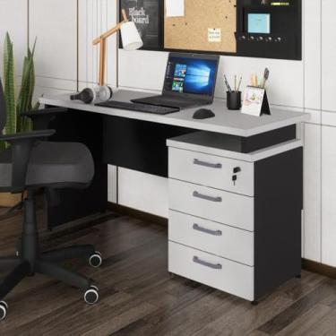 Imagem de Escrivaninha Mesa Escritório 135cm 4 Gavetas Flex Multimóveis Cr25314 Cinza/preto