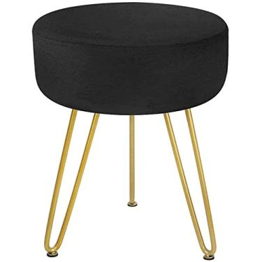 Imagem de Banqueta para os pés de veludo, banquinho redondo, otomano, moderno para apoio para os pés, cadeiras decorativas de 3 pernas, banquinho para penteadeira, sala de estar, quarto, preto
