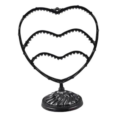 Imagem de Colaxi Suporte para brincos em formato de coração, organizador compacto para decoração de casa, suporte para brincos, bonito para venda em lojas, mesa de, Preto