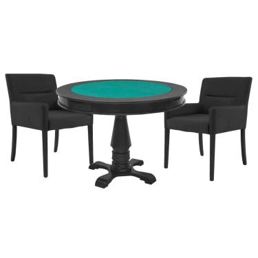 Imagem de Mesa de Jogos Carteado Victoria Tampo Reversível Preto com 2 Cadeiras Vicenza Preto Fosco - GranBelo