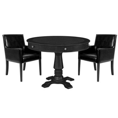 Imagem de Mesa de Jogos Carteado Victoria Tampo Reversível Kit 2 Cadeiras Liverpool PU Preto Liso - Gran Belo