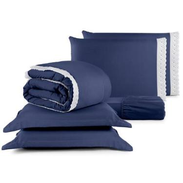 Imagem de Kit Cama Lençol Edredom Queen 6 Peças 400 Fios - RT ENXOVAIS, Azul
