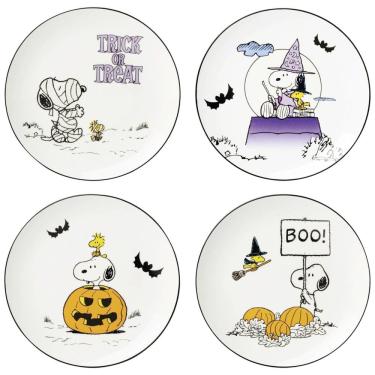 Imagem de Conjunto de Pratos Decorativos com 4 Peças, Tema de Snoopy A Grande Abóbora Halloween e Material de Porcelana, LENOX 896688, Colorido