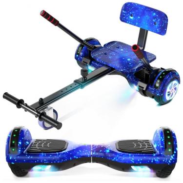 Imagem de Hoverboard com Assento para Crianças e Adultos, 6,5 e 8,5 polegadas, Bluetooth com Luzes LED Coloridas - Kart Azul Estrelado