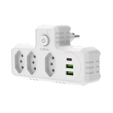 Imagem de Extensão Elétrica com 3 Tomadas, 2 Portas USB e 1 Tipo-C – Régua de Energia, Adaptador de Tomada para Carregador Celular, Notebook, Eletrodomésticos, Mesa Escritório