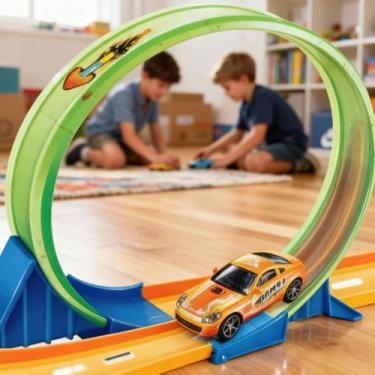Imagem de Pista de Corrida Infantil Tipo Track com Trilhos de Encaixe, Loop, Carrinho e Circuito Modular para Montar em Casa