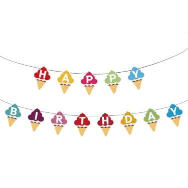 Imagem de lasuroa Banner Sorvete Happy Birthday, Decorações Banner Aniversário Sorvete com Doces Lembrancinhas para Festa Tema Verão Chá de Bebê Chá de Panela Casamento Materiais Formatura