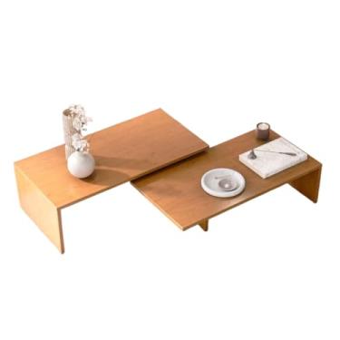 Imagem de Mesa de Centro Modular 2 Peças em Madeira Natural - Conjunto com Alturas 34cm e 30cm para Composições Flexíveis na Sala