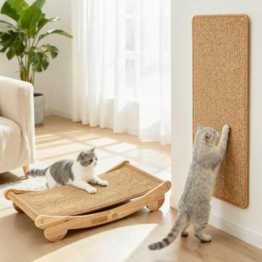 Imagem de Ordora Conjunto de arranhador e tapete para gatos: almofada e cama extra grande para gatos de 80 cm - arranhador de parede para gatos protege sofás e móveis - ideal para gatos internos arranharem e