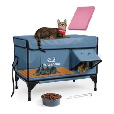 Imagem de Casa de gato aquecida para placa de espuma externa, porta de escape de casa de gato extremamente isolada, toldo à prova de intempéries e à prova d'água, abrigo elevado de animais selvagens para o