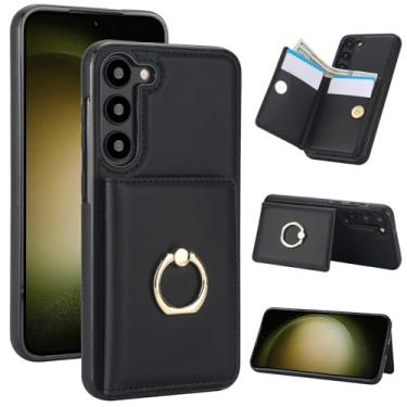 Imagem de Capa carteira para Samsung Galaxy S23 5G 6,1 polegadas com suporte para cartão, capa de couro com bloqueio RFID, suporte de anel giratório de 360° com fecho magnético à prova de choque (preto)