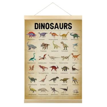 Imagem de Quadro de referência ilustrativo de dinossauro vintage moldura de pôster de arte de parede moldura rústica para pendurar banner decoração impressão imagem para sala de estar, escritório, sala de aula