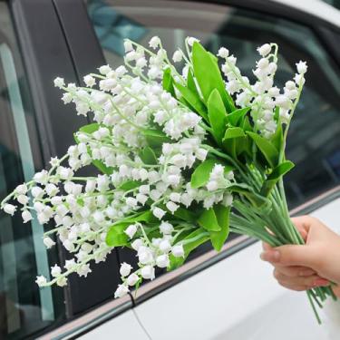 Imagem de Flor artificial de flor sintética lírio do vale decoração macia para casamento, buquê de plantas verdes (10 peças)