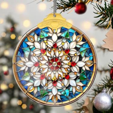 Imagem de Enfeites de Natal, flores de cristal, enfeites de árvore de Natal feitos à mão, decoração de carro e casa - presentes de Natal, decoração de artesanato em acrílico, ideias de troca de presentes para