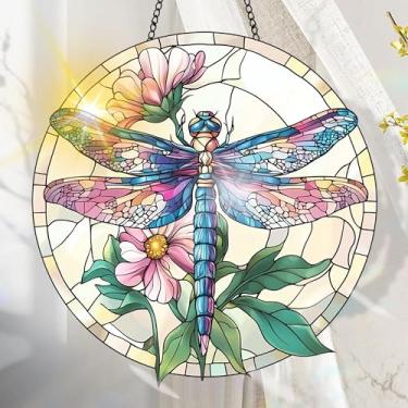 Imagem de Acrílico colorido, decoração de janela suspensa de libélula com design de vitral impresso, apanhador de sol, arte de parede de arco-íris, ideia de presente e ornamento de jardim, uso interno e externo