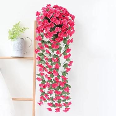 Imagem de Flores artificiais violeta - decoração de flores falsas para pendurar na parede, simulação de dia dos namorados, casamento, casa, jardim, decoração (vermelho rosa, 78 cm)