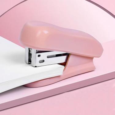 Imagem de Mini grampeador de cor rosa, grampeador pequeno fofo para uso em mesa, estudante ou escritório