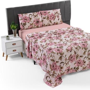 Imagem de Jogo de Lençol Super King 4 Peças Estampado Percal 200 Fios 100 Algodã