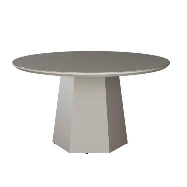 Imagem de Mesa de Jantar Redonda 130cm com Ravena Base Hexagonal Tampo Vidro Off White CCS