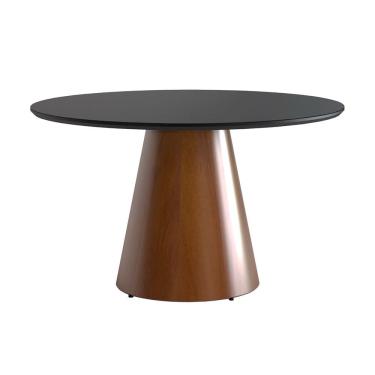 Imagem de Mesa de Jantar Redonda 140cm Liz com Tampo Vidro Preto Base Cone Amadeirado CCS