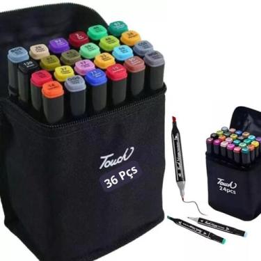 Imagem de Kit 36 Cores Caneta Marcador Canetinha ponta dupla touch Duas pontas E