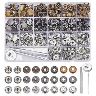 Imagem de NBEADS Kit de fixadores de pressão, 400 peças de botão de pressão removível de liga de zinco com 3 ferramentas de instalação, fixadores, botões de pressão para roupas, jaqueta, capa, bolsa, artesanato