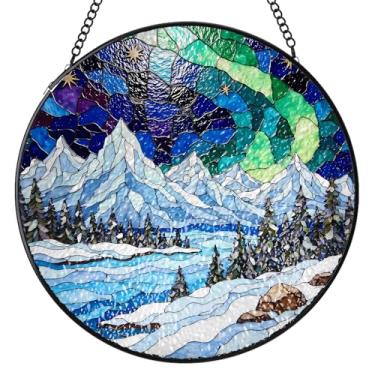 Imagem de Vitral pendurado em vitral, apanhadores de sol Aurora para janelas internas, painel de vidro, decoração para pendurar no jardim, aniversário para mulheres, 16 cm