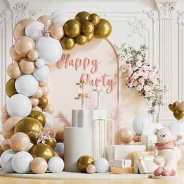 Imagem de Kit de arco de guirlanda de balões dourados bege e branco, balão de látex, 18 12 10 10 5 polegadas para casamento, aniversário, tema princesa, chá de bebê, chá de noiva, decoração de festa