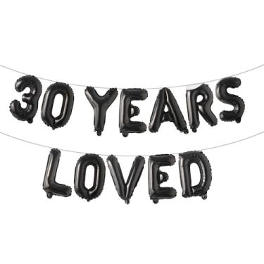 Imagem de Faixa de balão amada por 30 anos, guirlandas de glitter multicoloridas para artigos de decoração de festa de aniversário de 30 anos/aniversário de casamento (30 anos amados preto)
