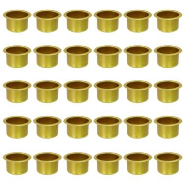 Imagem de Coshar Castiçais de liga de alumínio, porta-castiçais, protetor de gotejamento, capa vazia para 2,3 cm de diâmetro. Fabricação de velas, 1,7 x 2,9 cm, ouro, 30 peças