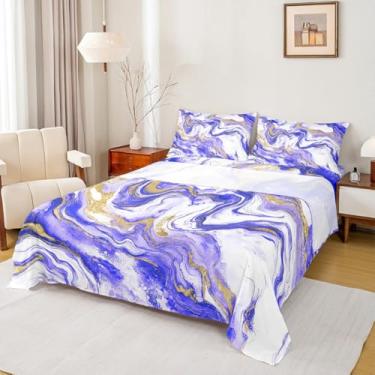 Imagem de Erosebridal Jogo de lençol de cama de mármore abstrato para homens e mulheres, clássico, simples, moderno, Queen, minimalista, clássico, arte fluida, lençol de cima, tie dye gradiente, decoração de