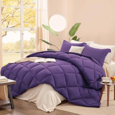 Imagem de SunStyle Home Conjunto de edredom solteiro roxo para crianças, meninos e meninas, 2 peças, conjunto de cama acolchoado sólido para todas as estações, leve e macio para dormitório