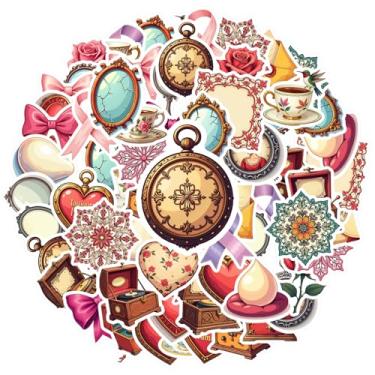 Imagem de 35 peças românticas vintage joias florais papelaria adesivos pacote de adesivos em forma de coração brinquedo para guitarra, laptop, capacete, skate, notebook, bagagem, copo de telefone celular