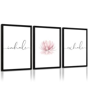 Imagem de Inhale Exhale Arte de parede Zen Canvas Decor Yoga Lotus Wall Art Calming Meditation Artwork Pink Yoga Poster Zen Pictures Painting for Living Room Room 12x16 polegadas Preto Madeira Emoldurada