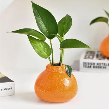 Imagem de Vaso pequeno fofo para flores frescas, vaso laranja de cerâmica para suporte de flores pequenas, vaso decorativo de plantas para decoração de casa, mesa de centro de mesa para sala de estar, mesa de