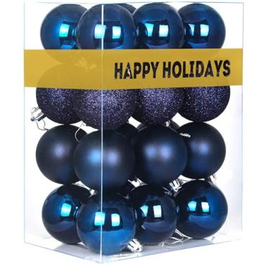 Imagem de Bolas de Natal grandes azul marinho de 8 cm – enfeites de decoração de árvore de Natal à prova de estilhaçamento bolas suspensas para aniversário, Halloween, férias, casamento, conjunto de 24 peças