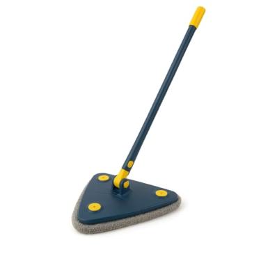Imagem de esfregão de torção automático de microfibra triangular 360° com cabo longo, para limpeza de teto, janela e rodapé. (Azul)